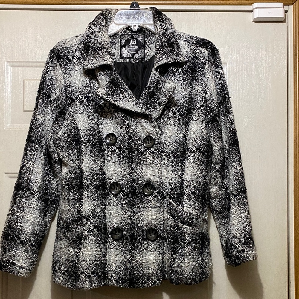 Women's Black and Gray Double-Breasted Coat